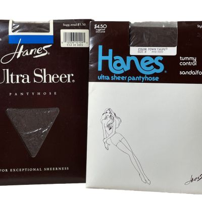 Hanes Pantyhose Ultra Sheer Style 710 Size B Town Taupe NEW Lot Of 2  Vintage